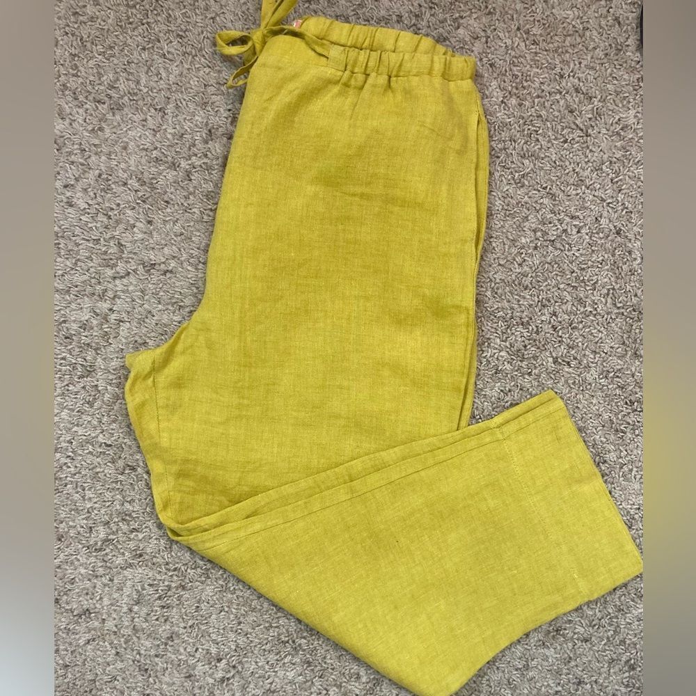 South Street Linen cropped pants w/ pockets in citron (2P)